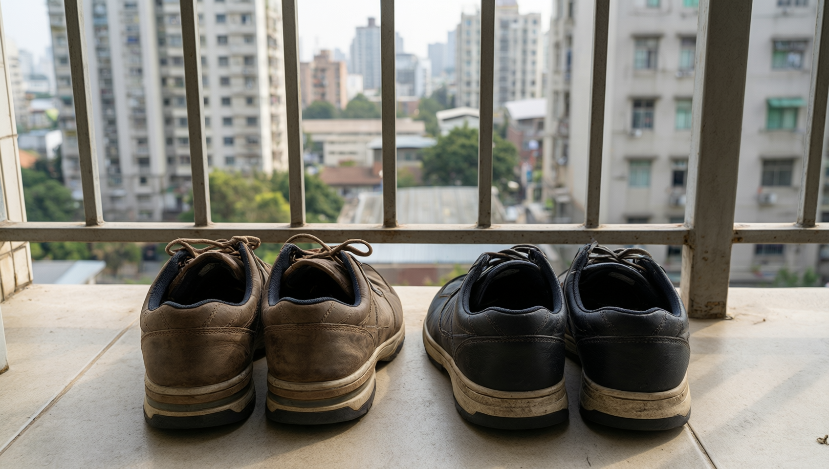 陽台陰乾的兩雙替換鞋