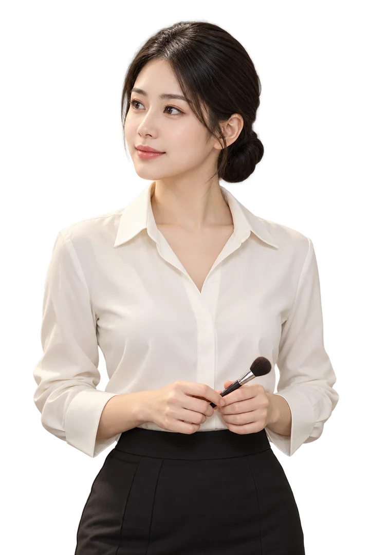 梳妝台前準備梳妝的成年女性